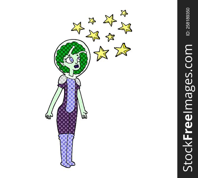 freehand drawn cartoon alien space girl