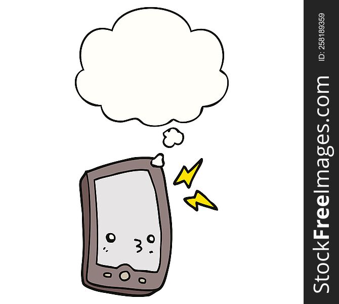 cartoon mobile phone with thought bubble. cartoon mobile phone with thought bubble