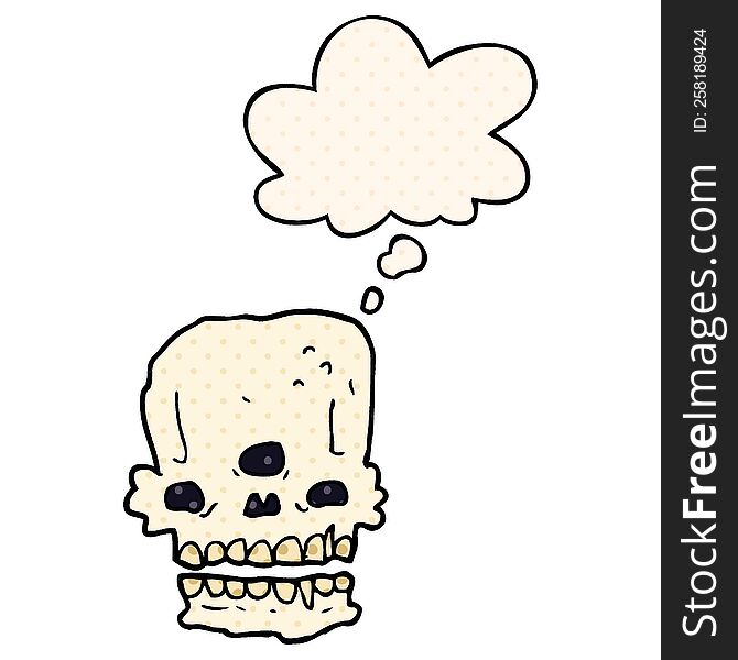 Cartoon Spooky Skull And Thought Bubble In Comic Book Style
