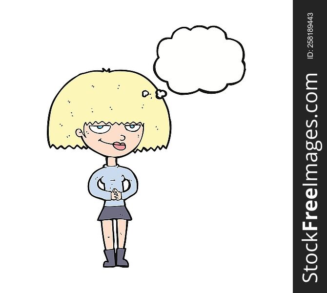 Cartoon Sly Woman With Thought Bubble