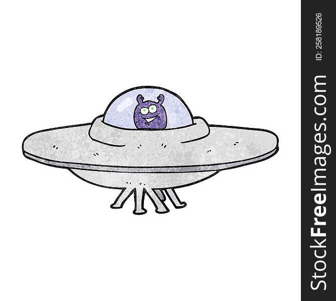 freehand textured cartoon flying saucer