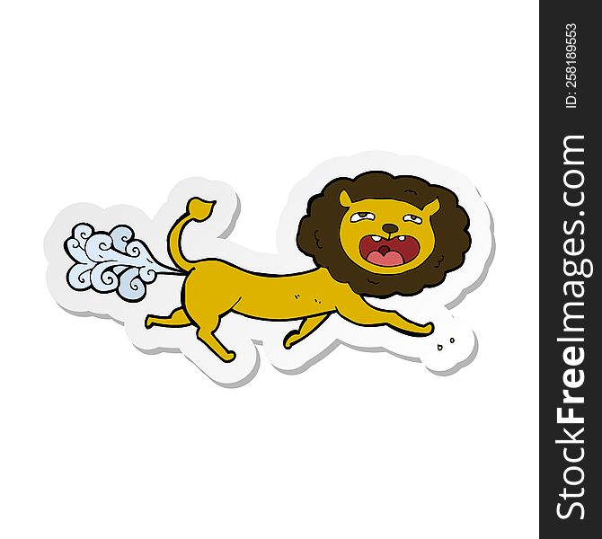 Sticker Of A Cartoon Farting Lion