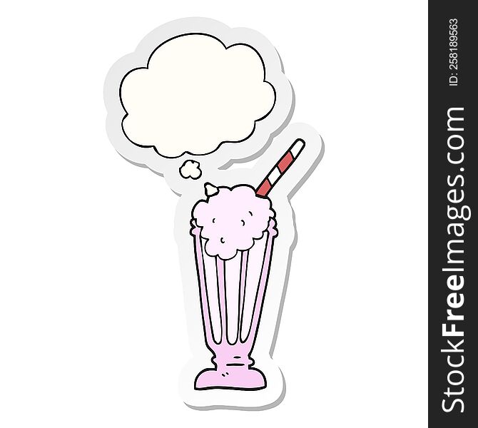 cartoon milkshake with thought bubble as a printed sticker