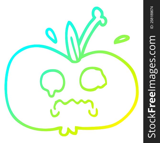 cold gradient line drawing of a cartoon of a sad apple. cold gradient line drawing of a cartoon of a sad apple