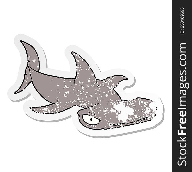 Distressed Sticker Of A Cartoon Hammerhead Shark