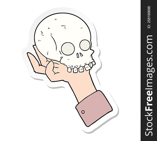 sticker of a cartoon hand holding skull