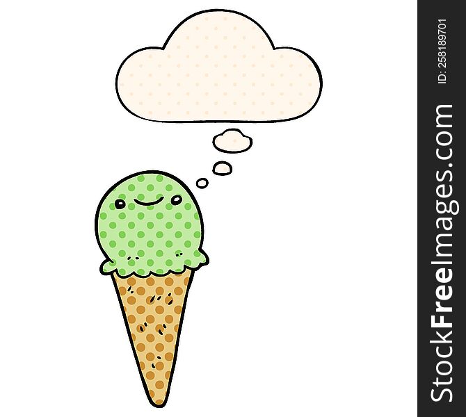 Cartoon Ice Cream And Thought Bubble In Comic Book Style