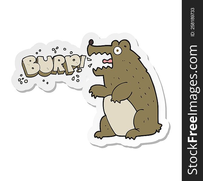 sticker of a cartoon bear burping