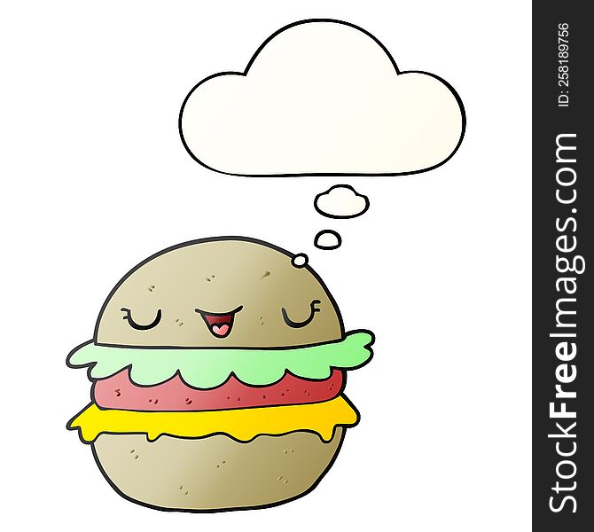 cartoon burger with thought bubble in smooth gradient style