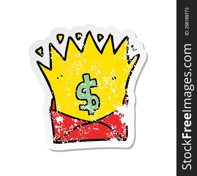 distressed sticker of a cartoon envelope with money sign