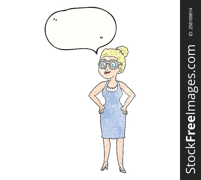 freehand speech bubble textured cartoon woman wearing glasses