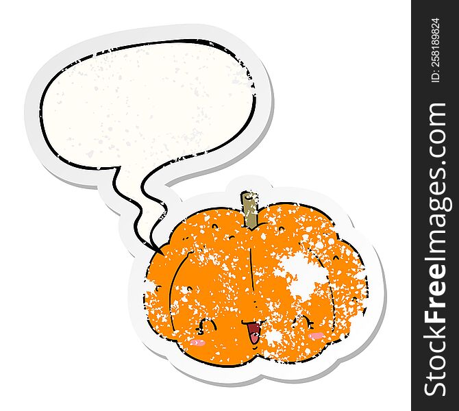 Cartoon Pumpkin And Speech Bubble Distressed Sticker