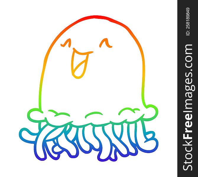rainbow gradient line drawing of a happy jellyfish