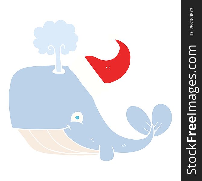 Flat Color Illustration Of A Cartoon Whale Wearing Christmas Hat