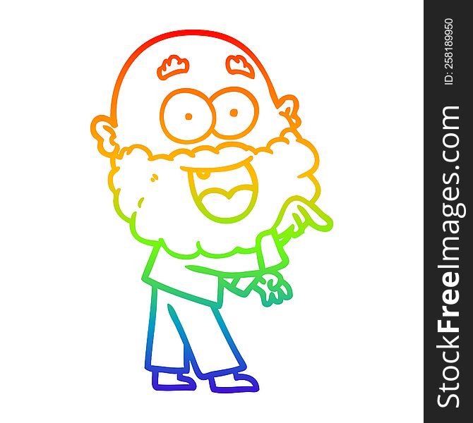 Rainbow Gradient Line Drawing Cartoon Crazy Happy Man With Beard