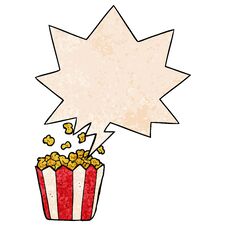 Cartoon Popcorn And Speech Bubble In Retro Texture Style Stock Photo Cartoon Popcorn And Speech Bubble In Retro Texture Style Stock Photo