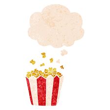 Cartoon Popcorn And Thought Bubble In Retro Textured Style Royalty Free Stock Photography