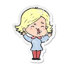 Distressed Sticker Of A Cartoon Girl Pulling Face Stock Image