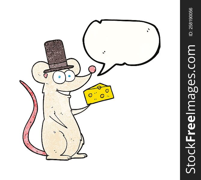 Speech Bubble Textured Cartoon Mouse With Cheese