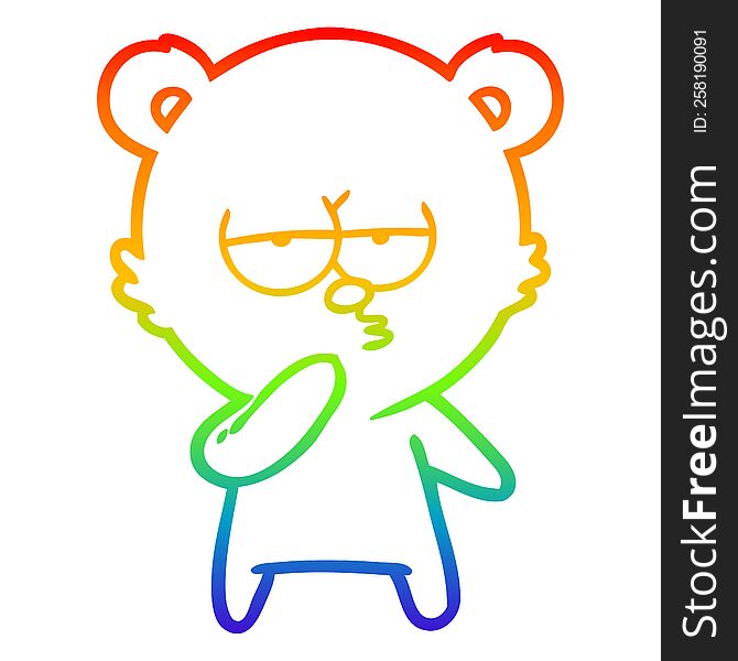Rainbow Gradient Line Drawing Bored Polar Bear Cartoon