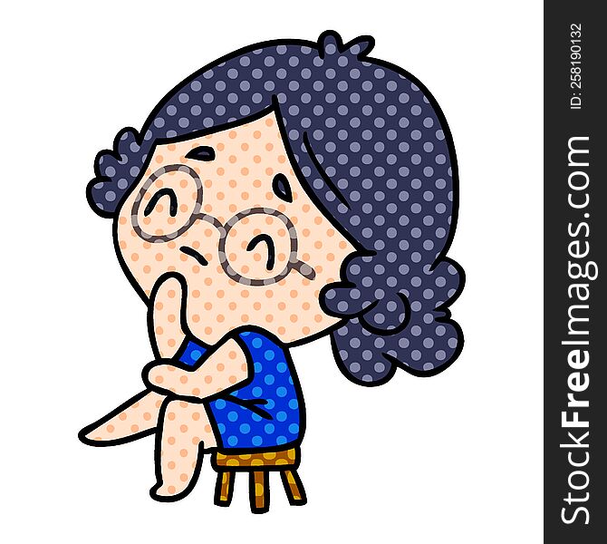 cartoon illustration of a cute kawaii lady. cartoon illustration of a cute kawaii lady