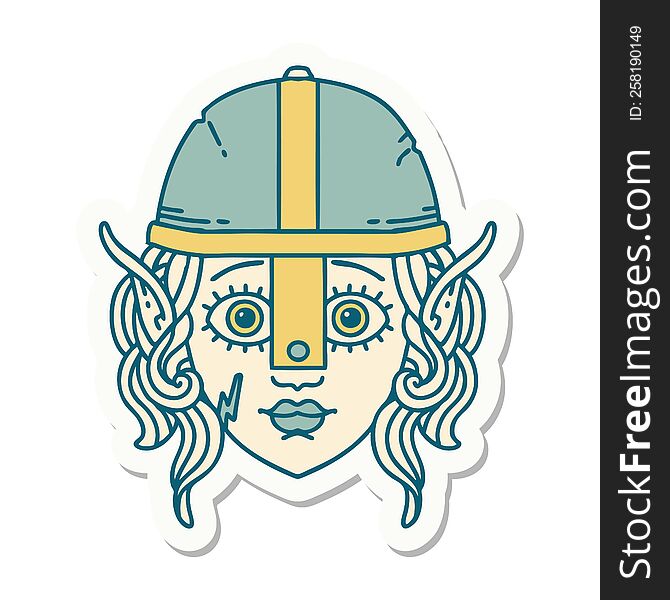 sticker of a elf fighter character face. sticker of a elf fighter character face
