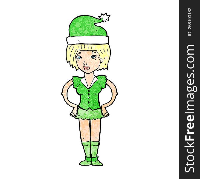 Cartoon Woman In Christmas Elf Outfit