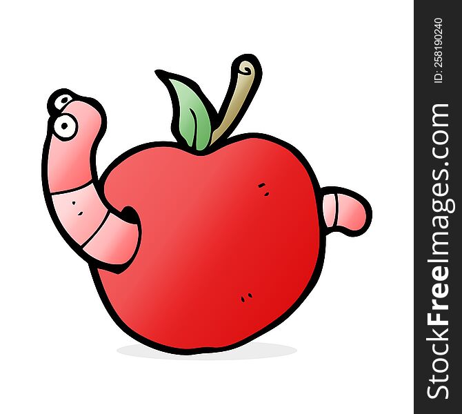 cartooon worm in apple