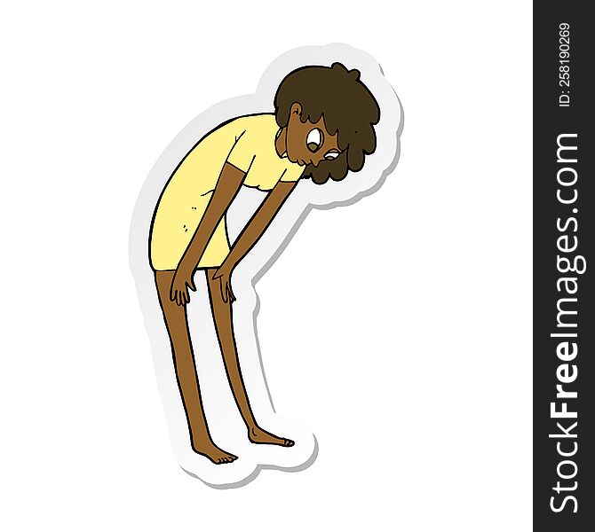 sticker of a cartoon woman looking at her feet