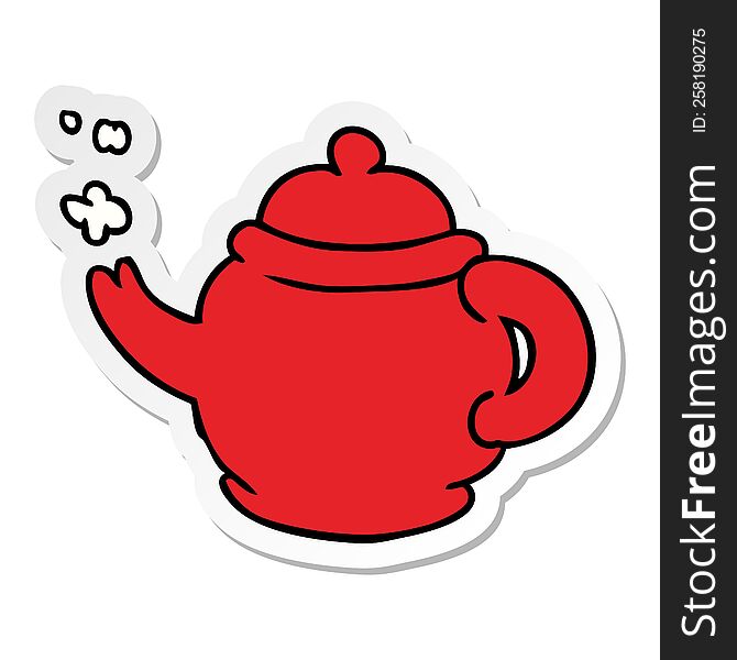 Sticker Cartoon Doodle Of A Blue Tea Pot