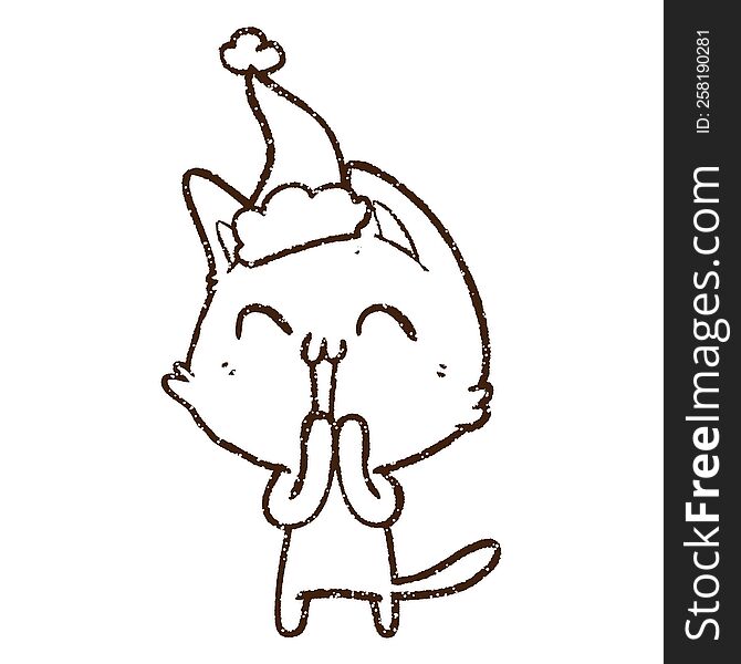 Festive Cat Charcoal Drawing