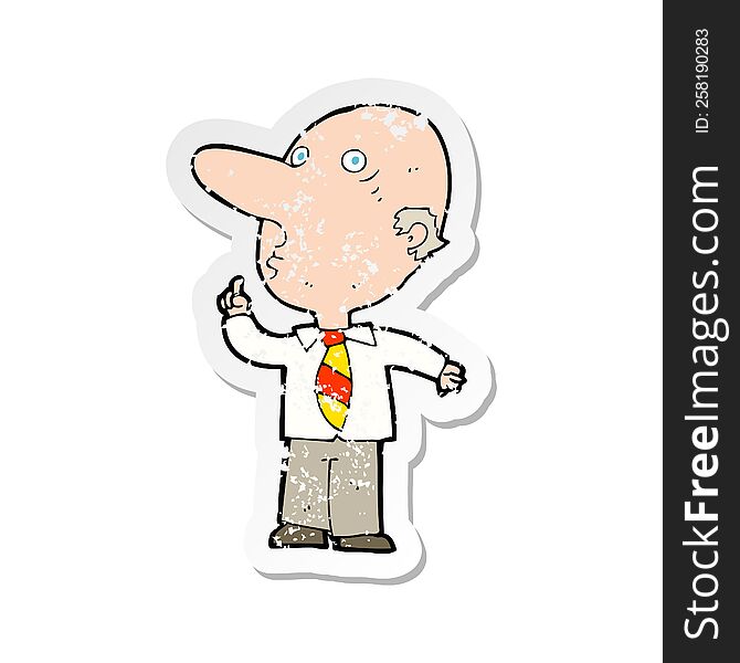 retro distressed sticker of a cartoon bald man asking question
