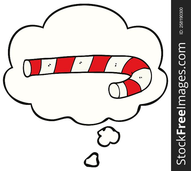 cartoon candy cane with thought bubble. cartoon candy cane with thought bubble