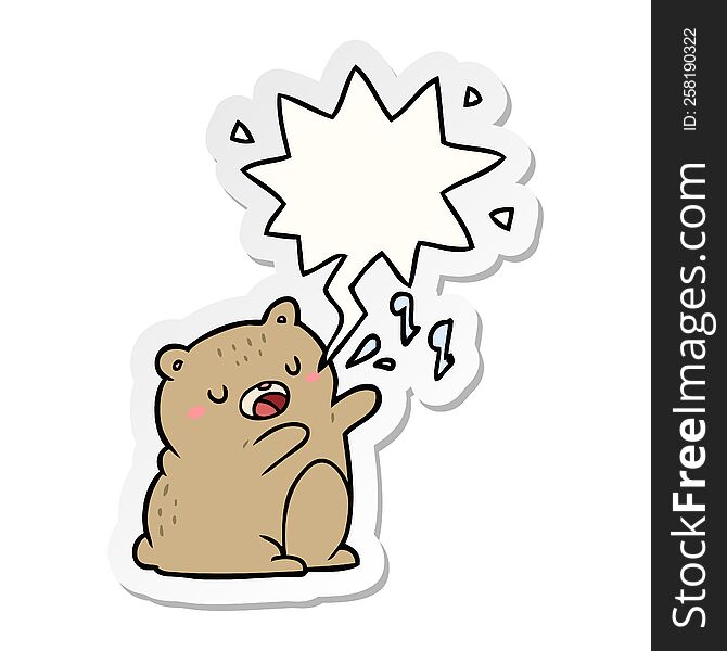 cartoon bear singing a song and speech bubble sticker