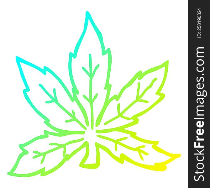 cold gradient line drawing of a cartoon marijuana leaf