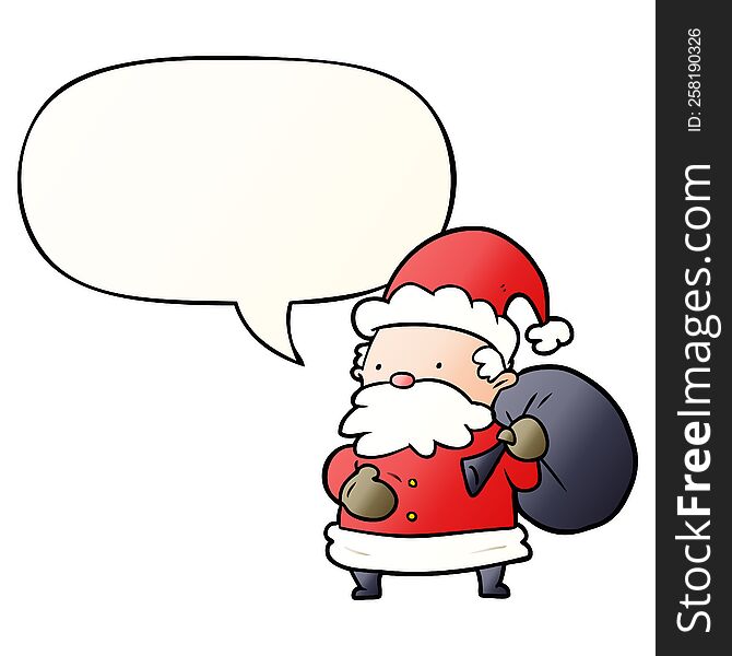 Cartoon Santa Claus And Speech Bubble In Smooth Gradient Style