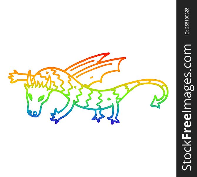 Rainbow Gradient Line Drawing Cartoon Flying Dragon