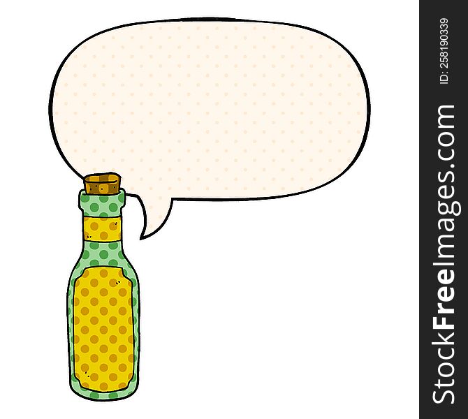 Cartoon Potion Bottle And Speech Bubble In Comic Book Style