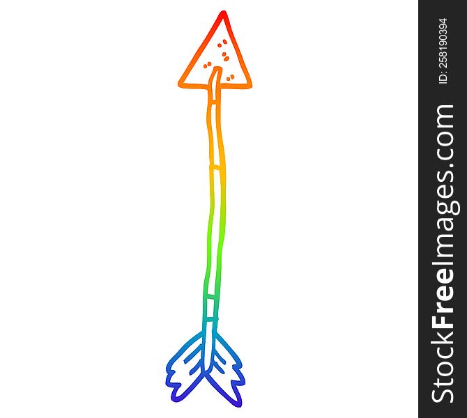 rainbow gradient line drawing of a cartoon golden arrow