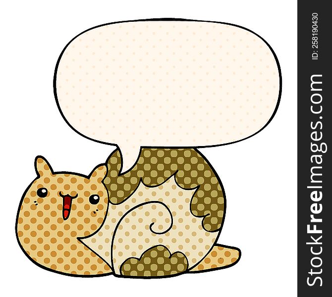 cute cartoon snail with speech bubble in comic book style
