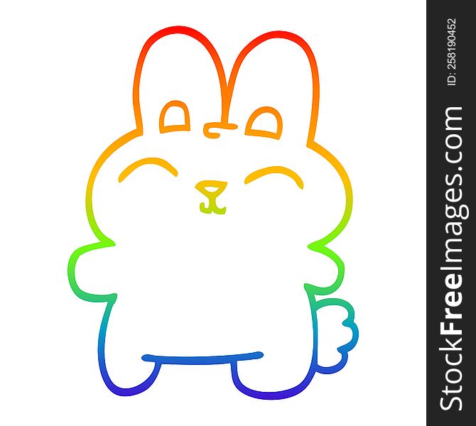 rainbow gradient line drawing of a happy cartoon rabbit