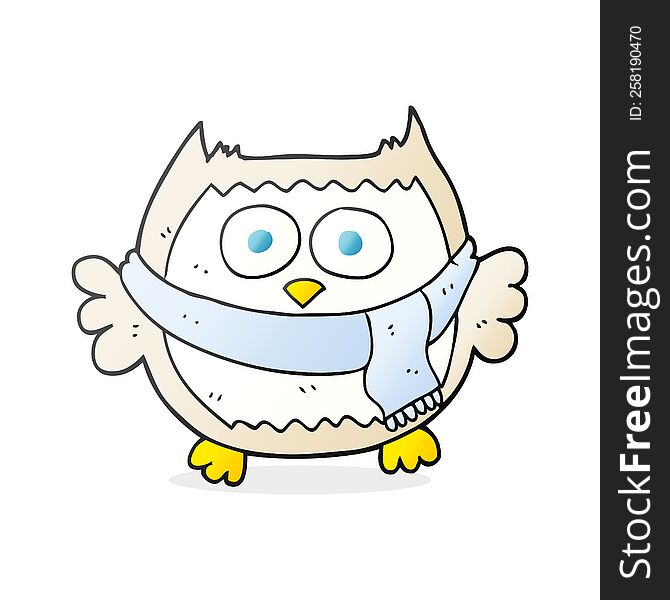 freehand drawn cartoon owl wearing scarf