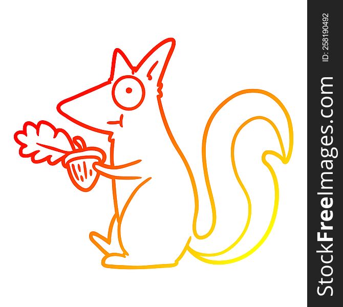 warm gradient line drawing of a cartoon squirrel with acorn