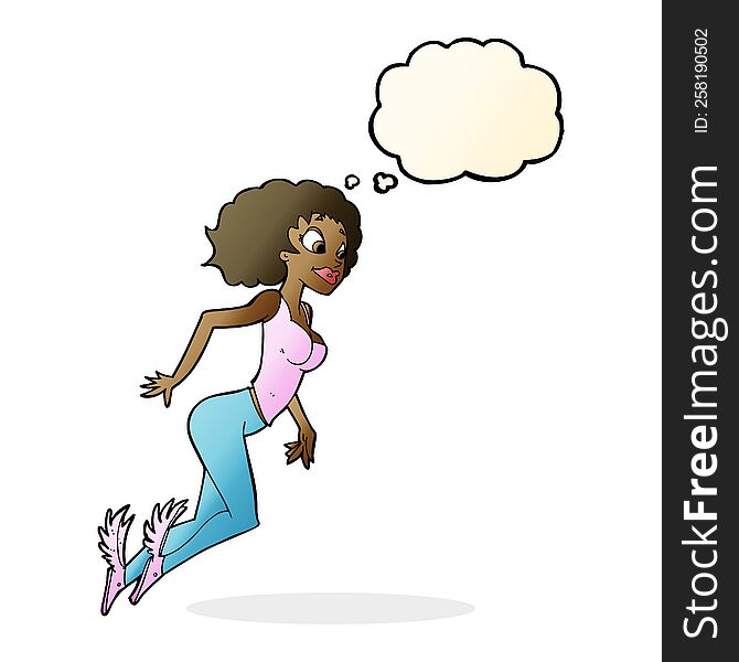 Cartoon Flying Woman With Thought Bubble