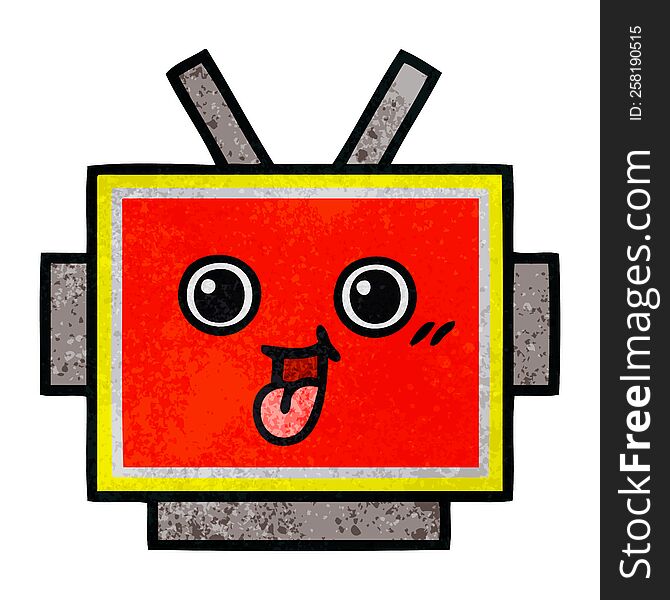 Retro Grunge Texture Cartoon Robot Head