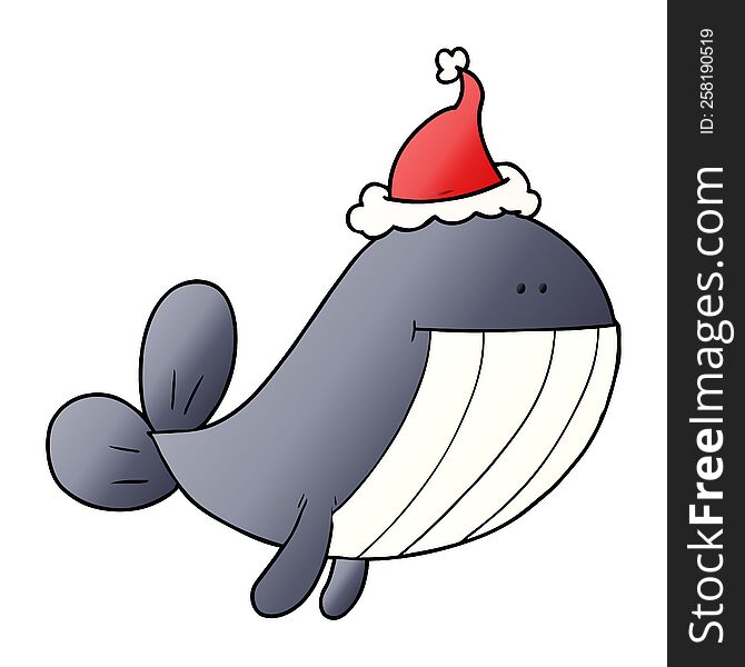 hand drawn gradient cartoon of a whale wearing santa hat