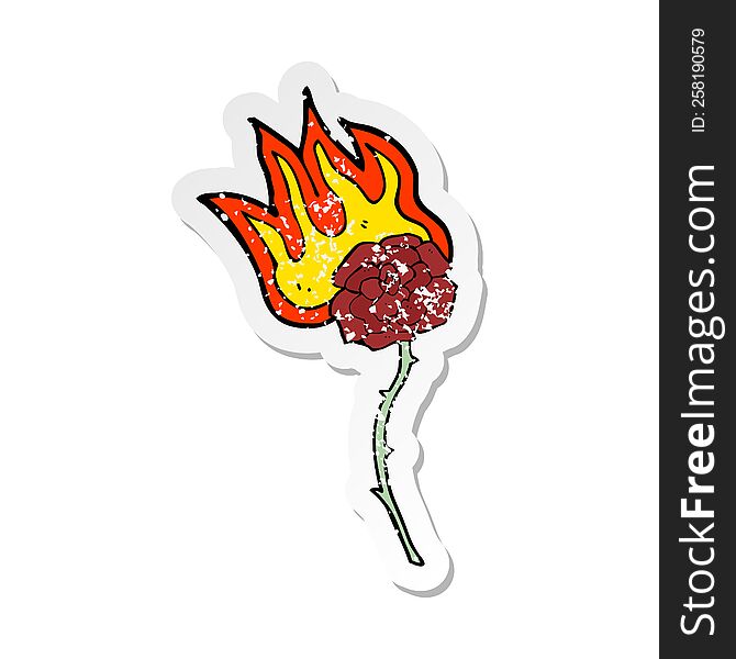 retro distressed sticker of a cartoon burning rose