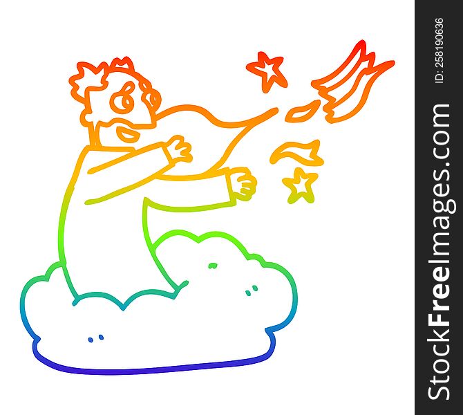 rainbow gradient line drawing of a cartoon god creating universe