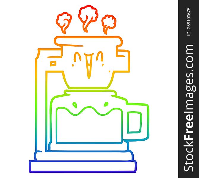 rainbow gradient line drawing of a steaming hot coffee pot