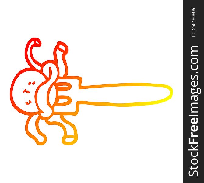 warm gradient line drawing of a cartoon meatball on fork